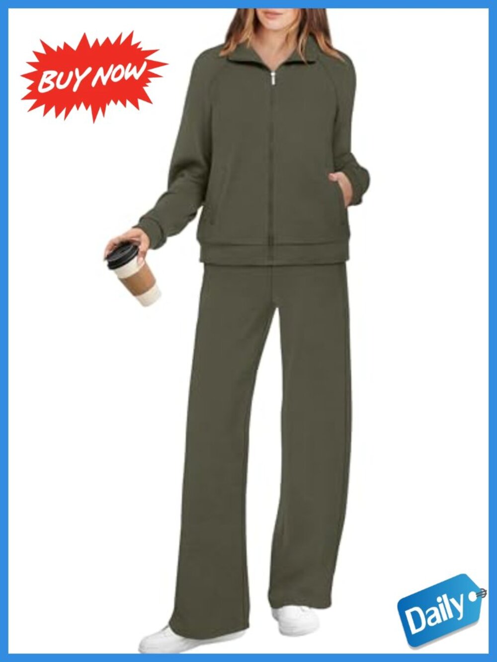Women 2 Piece Lounge Set Full Zip Sweatshirt & Wide Leg Sweatpants Set